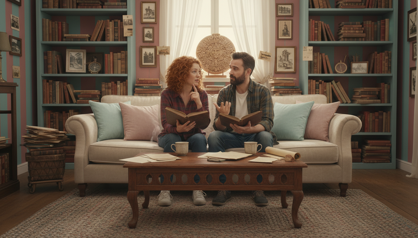 Два человека обсуждают историю и культуру вымышленного мира