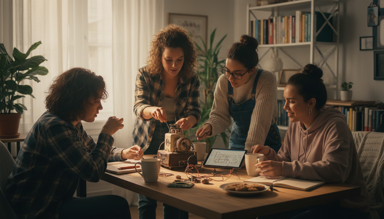 Women cooperatively rebuilding society in a new world.