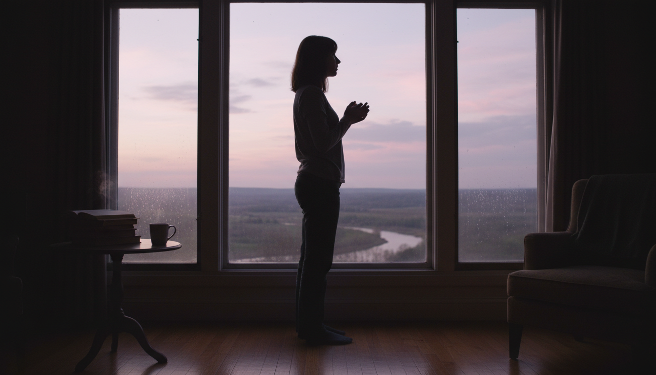 Person contemplating by a window, symbolizing reflection and introspection